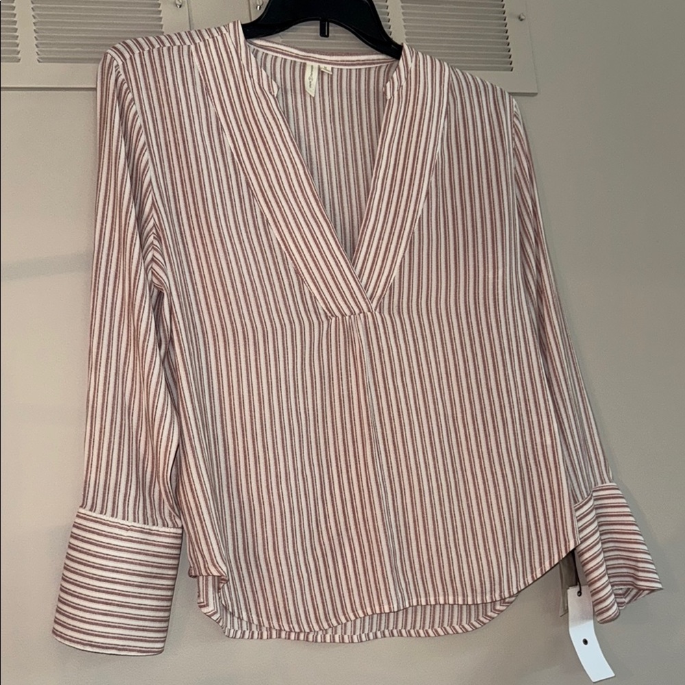 Nordstrom Pink and White Striped V-Neck Blouse